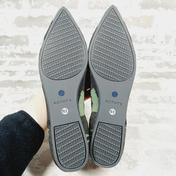 New Rothy’s The Point Olive Camo Slip On Ballet Flat Shoes W80